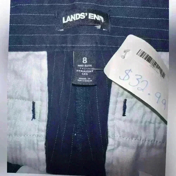 Lands End Pants Womens 8 Blue Striped Straight Leg Mid Rise Flat‎ Front - Picture 2 of 3
